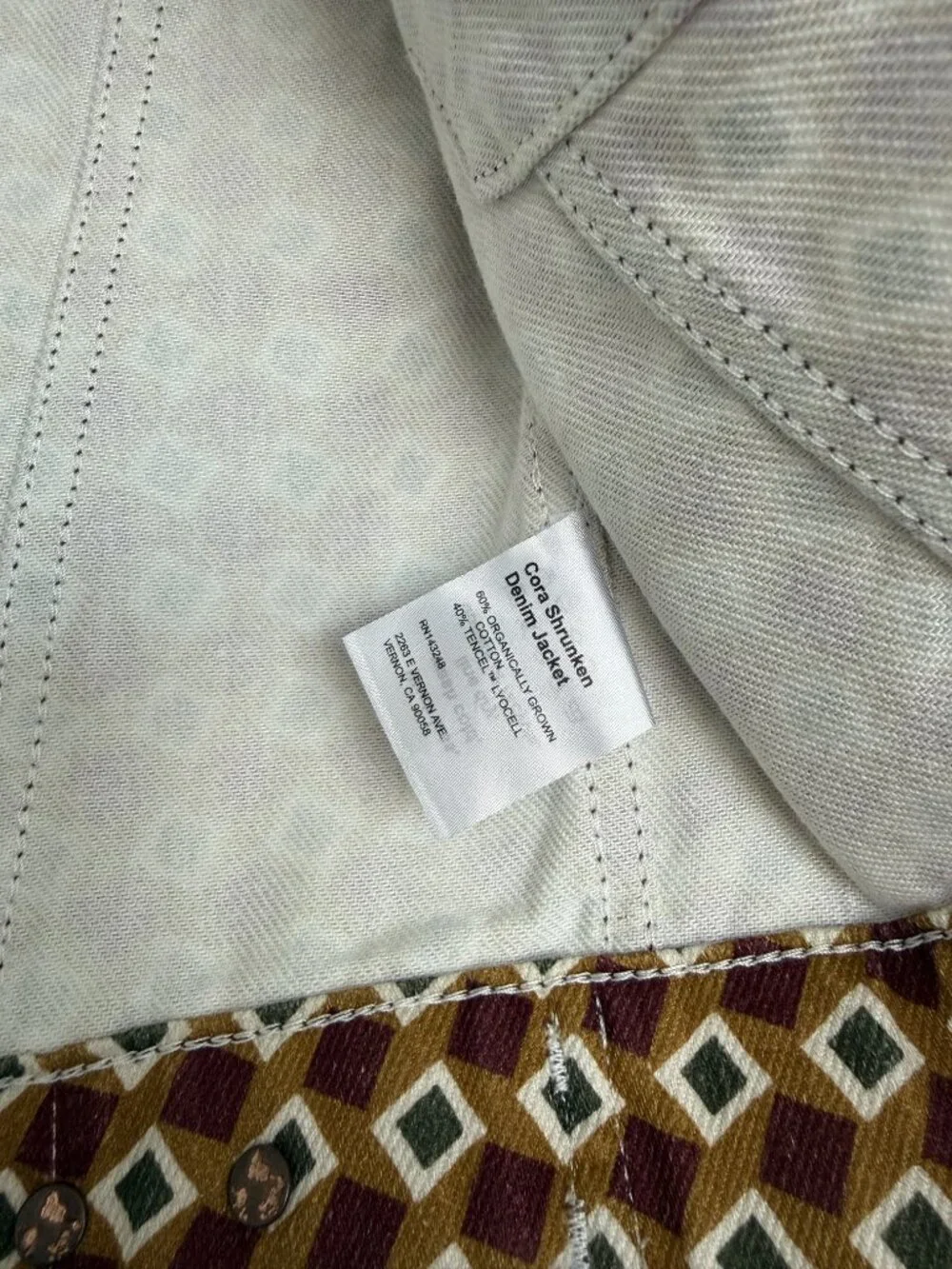 Reformation Jeans Cora Shrunken Denim Jacket Geo Print Brown Size XS
